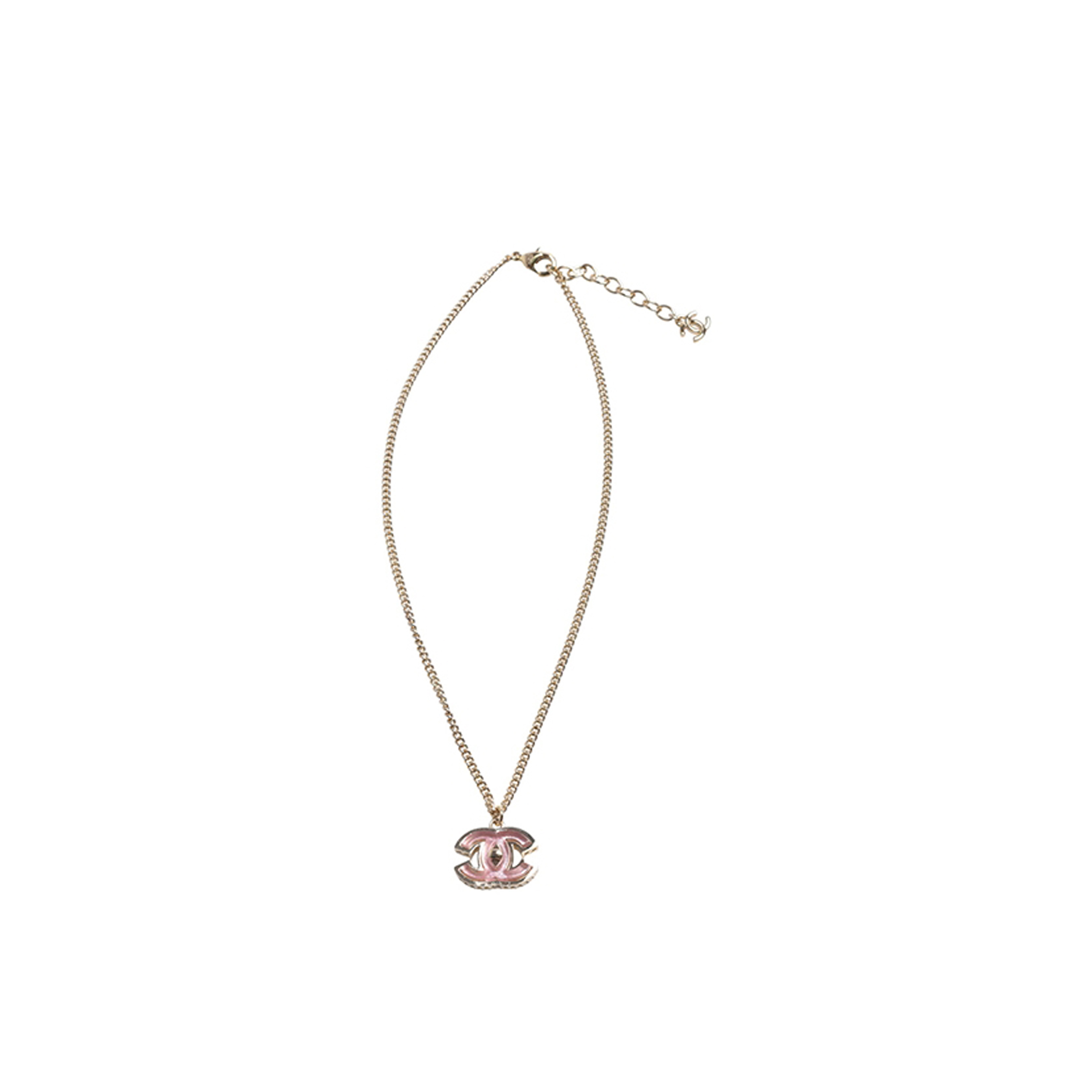 Ch**el classic pink double c logo metal spiral embossed necklace